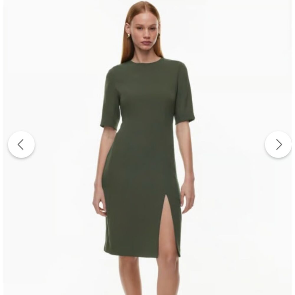 Babaton | Olive Green Short Sleeve Sheath Crepe Dress Size 4